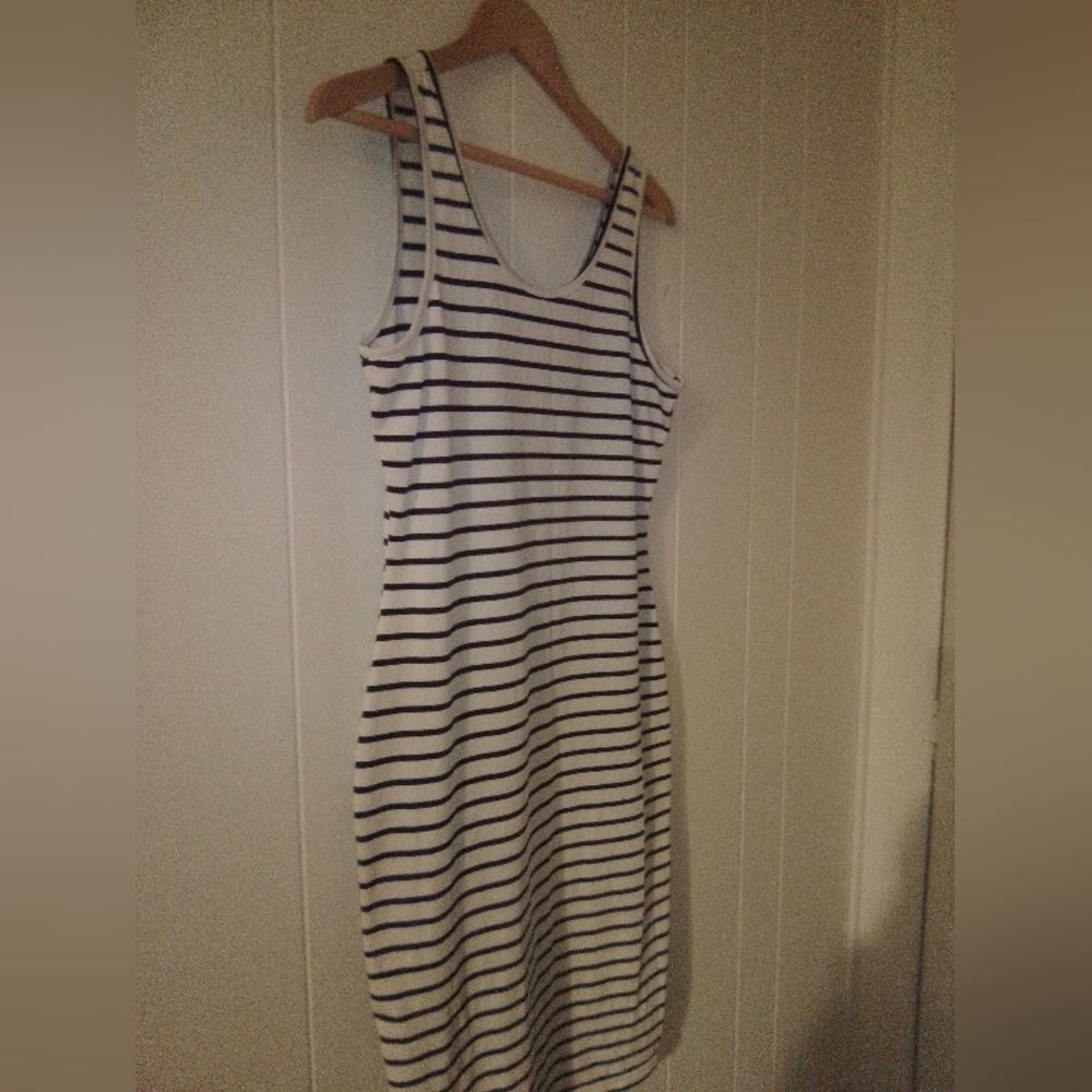 Blue striped body con dress